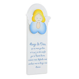 Enfeite de parede branco com anjo azul orando e oração FRA madeira Azur Loppiano 30x10 cm