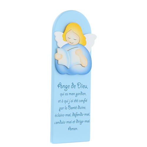 Obrazek podłużny Anioł Boży błękitny, modlitwa j. francuski, tło błękitne 30x10 cm 2