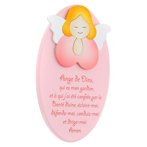 Oval pink ornament with pink praying angel, FRE prayer, Azur Loppiano, 9x6 in 2