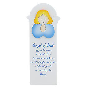 Obrazek podłużny Anioł Boży błękitny, modlitwa j. angielski, tło białe 30x10 cm