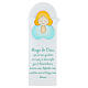 White picture of green praying angel with FRE prayer, wood, Azur Loppiano, 12x4 in s1