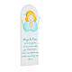 White picture of green praying angel with FRE prayer, wood, Azur Loppiano, 12x4 in s2