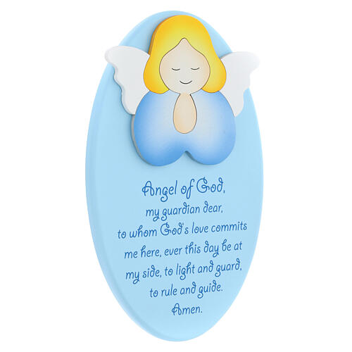 Oval blue ornament with blue praying angel, ENG prayer, Azur Loppiano, 9x6 in 2