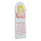 White picture of pink praying angel with FRE prayer, wood, Azur Loppiano, 12x4 in s2