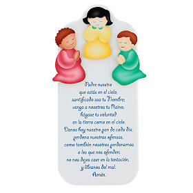 White wooden ornament with SPA Our Father prayer and angels, Azur Loppiano, 11x5 in