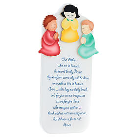 White wooden ornament with ENG Our Father prayer and angels, Azur Loppiano, 11x5 in