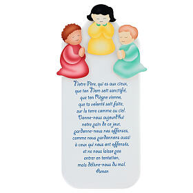 White wooden ornament with FRE Our Father prayer and angels, Azur Loppiano, 11x5 in