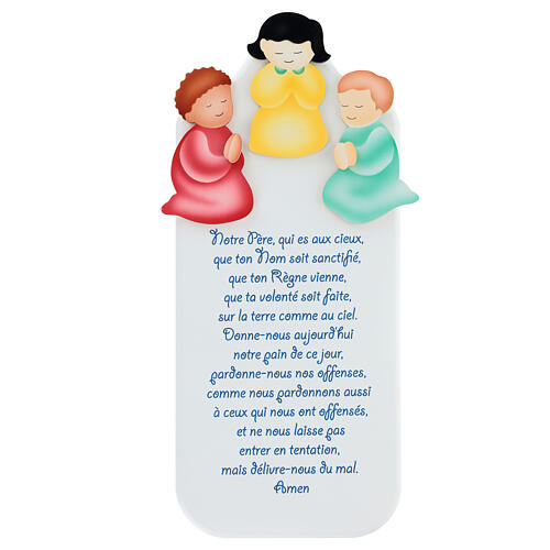 White wooden ornament with FRE Our Father prayer and angels, Azur Loppiano, 11x5 in 1