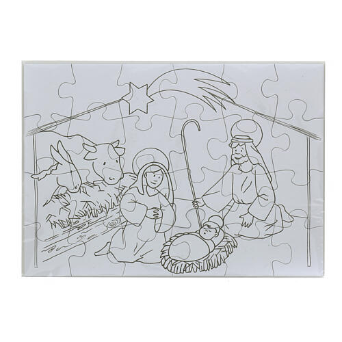 Colouring puzzle of the Nativity Scene by Azur Loppiano, large pieces, 12x16 in 1