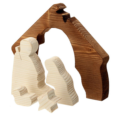 Stylised Nativity Scene, two-tone natural wood, Azur Loppiano, 8x8x2 in 8