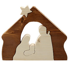 Nativity Holy Family scene in two-tone natural wood Azur Loppiano 20X20X5 cm