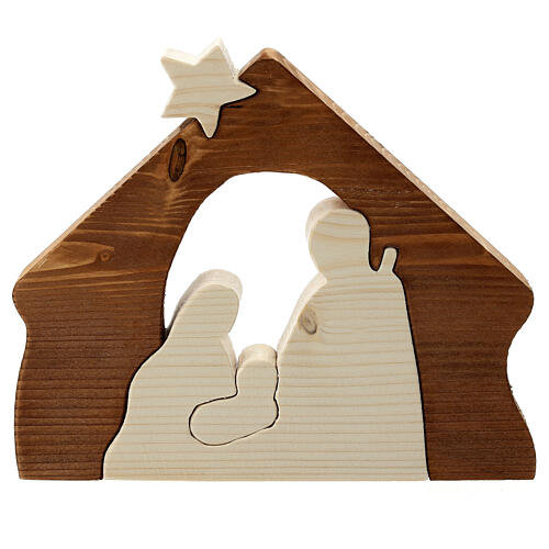 Nativity Holy Family scene in two-tone natural wood Azur Loppiano 20X20X5 cm 2