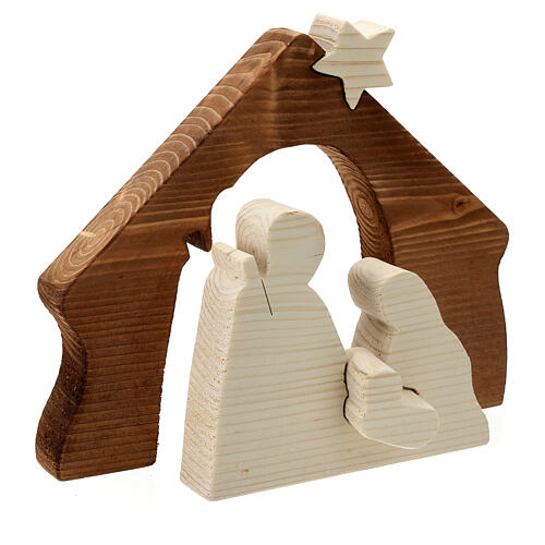 Nativity Holy Family scene in two-tone natural wood Azur Loppiano 20X20X5 cm 3