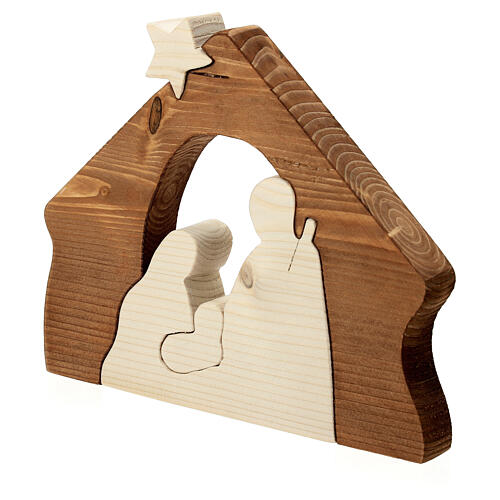 Nativity Holy Family scene in two-tone natural wood Azur Loppiano 20X20X5 cm 5