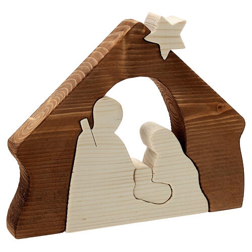 Nativity Holy Family scene in two-tone natural wood Azur Loppiano 20X20X5 cm 10