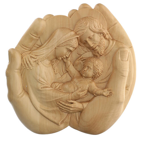 Bas-relief depicting the Holy Family enclosed in hands 40x40x5 cm 1