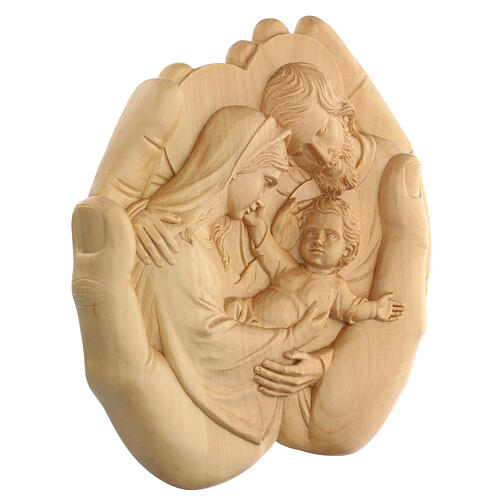 Bas-relief depicting the Holy Family enclosed in hands 40x40x5 cm 3