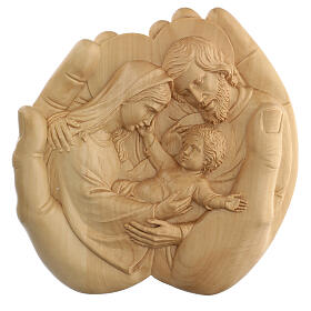 Sagrada Família nas mãos madeira de lenga 40x40x5 cm Mato Grosso