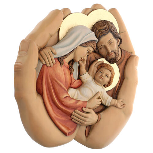 Picture depicting the Holy Family enclosed in hands 40x40x5 cm 3