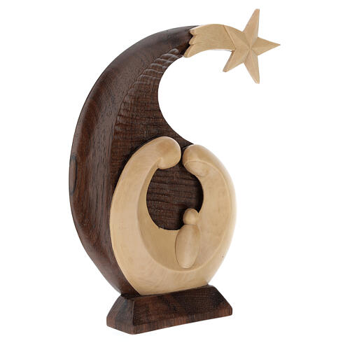 Bas-relief Holy Family Nativity in lime wood and walnut 30x20x5 cm Peru 4