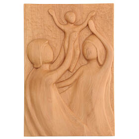 Holy Family picture in lenga wood hand carved 30x20x5 cm Peru