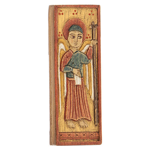 Płaskorzeźba Archanioł Gabriel na żółtym tle, drewno Bethléem, 12x5 cm 3