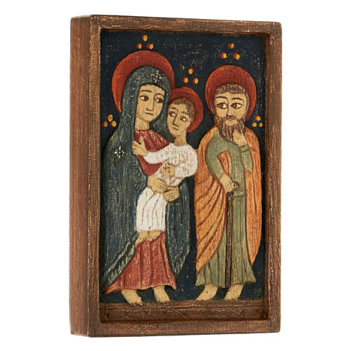 Płaskorzeźba Święta Rodzina tło niebieskie, drewno, Bethléem, 10x10 cm 2