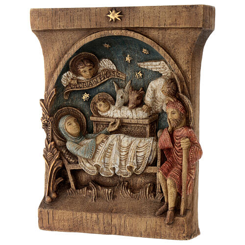 Bethléem Flachrelief aus Holz mit Christi Geburt und Engeln, 25 x 20 cm 4
