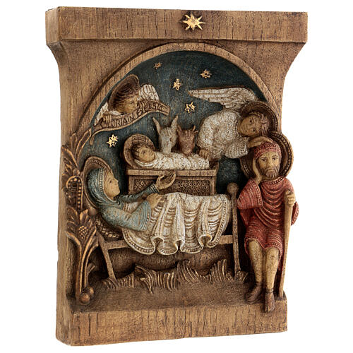 Bas-relief Holy Family angels Bethléem wood 25x20 cm 3