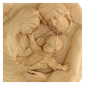Heilige Familie in Händen, Relief – naturbelassenes Lenga-Holz – 30 × 30 cm – Peru