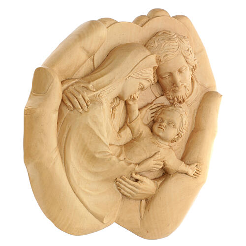 Heilige Familie in Händen, Relief – naturbelassenes Lenga-Holz – 30 × 30 cm – Peru 4