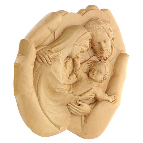 Holy Family enclosed in hands natural wood 30x30 cm 4