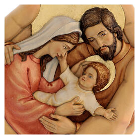 Heilige Familie in Händen – bemaltes Flachrelief aus Lenga-Holz – 30 × 30 cm – Peru