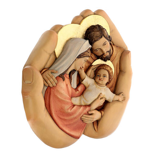 Sagrada Família entre duas mãos madeira de lenga pintada 30x30 cm Mato Grosso 4