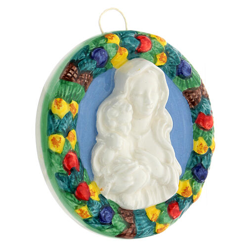 Bas relief baked clay round shape Virgin with baby Jesus 2