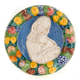 Basrelief aus Keramik rund Madonna mit eingeschlafendem Kind
