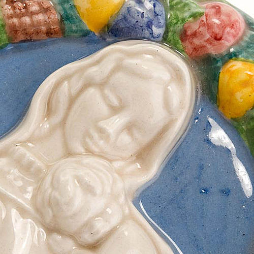Basrelief aus Keramik rund Madonna mit eingeschlafendem Kind 2