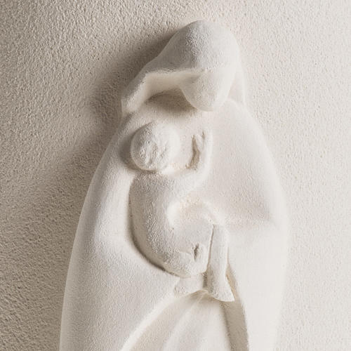 Bajorrelieve arcilla blanca Virgen con el niño 29,5cm 2