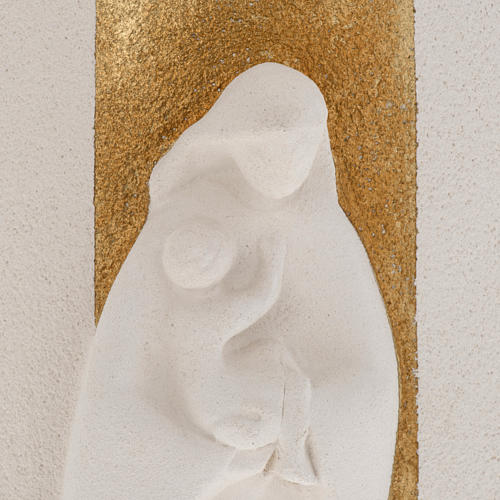 Bas relief Vierge à l'enfant or illuminé argile 29.5 cm 3