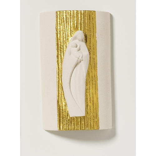 Bas relief Vierge avec enfant or argile 17.5 cm 1