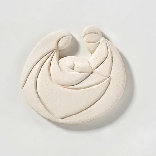 Round bas-relief, pearl colour Nativity 1