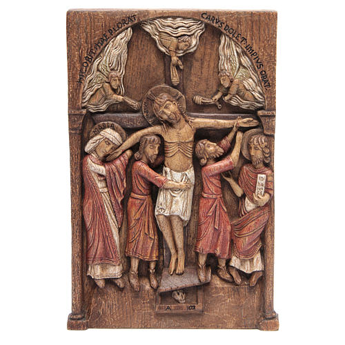 Baixo-relevo Crucificação de Silos 37,5x24,5 cm madeira Belém 1