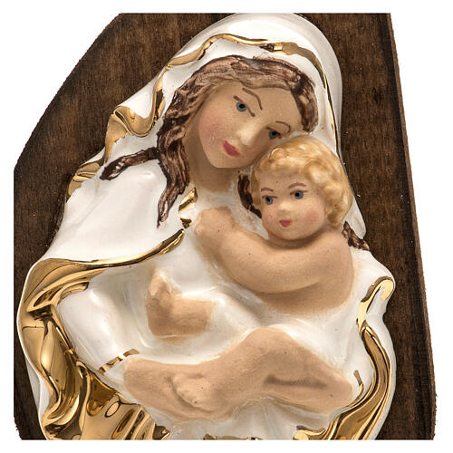 Basrelief aus Keramik Madonna und Kind, mit Holz-Basis 2
