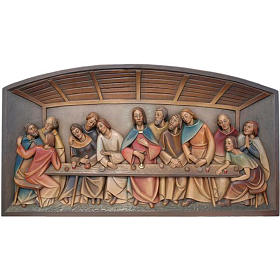 Bas-relief Last Supper painted wood Val Gardena