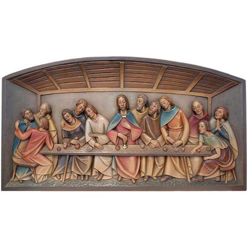 Bas-relief Last Supper painted wood Val Gardena 1