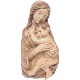 Our Lady and child multi-patinated wood bas-relief, Valgardena