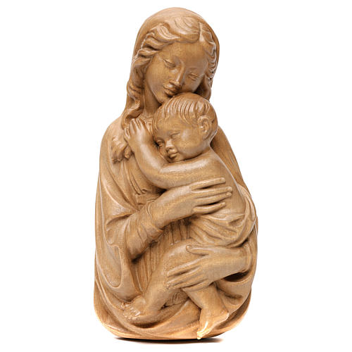 Vierge à l'Enfant relief bois patiné Val Gardena 1