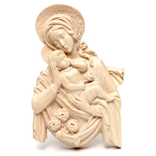 Relieve Virgen con Niño y rosas madera natural encerado 1