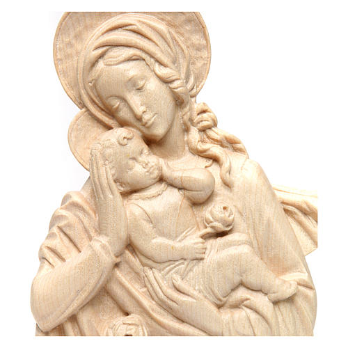 Relieve Virgen con Niño y rosas madera natural encerado 2