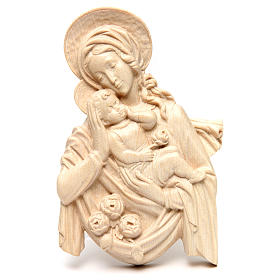 Relief Madonna z Dzieciątkiem i róże drewno Valgardena naturalne woskowane